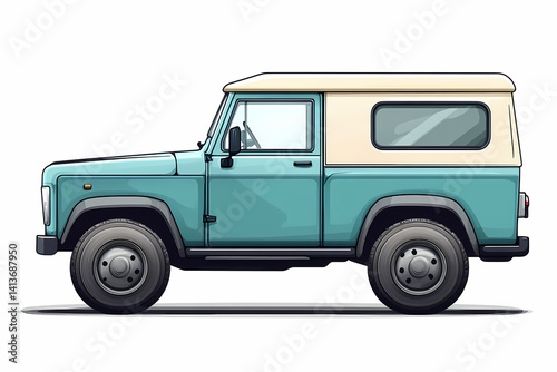 Vintage SUV Cartoon Illustration: Classic Off-Road Adventure-Ready Vehicle for Retro Travel and Exploration