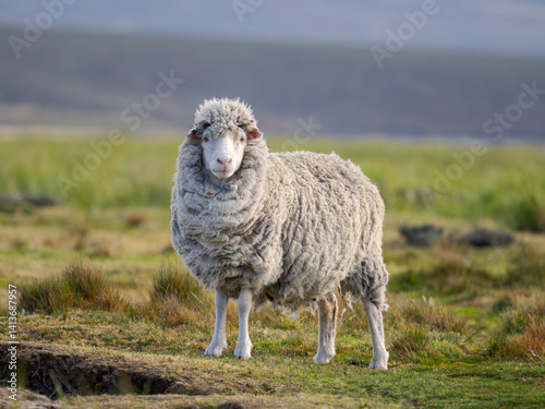 Merino sheep. Sheep farming of great economic importance to the Falkland Islands, Volunteer Point
