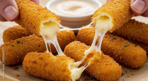 Wallpaper Mural Delicious mozzarella sticks being pulled apart showing melted cheese Torontodigital.ca