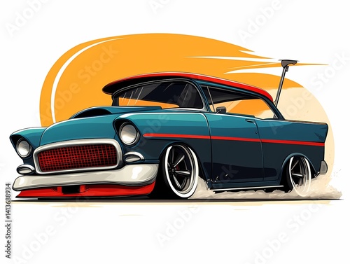 Iconic Vintage Car Illustration: American Classic with Retro Style and Bold Colors