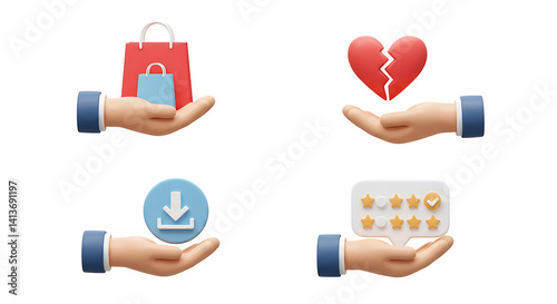 3D Render: Hands Offering Shopping, Heartbreak, Download, & Reviews