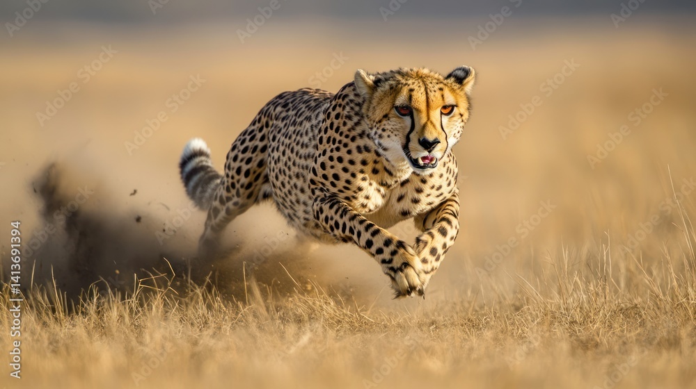Cheetah's powerful sprint through the wild savanna, showcasing agility and speed Cheetah's powerful sprint through the wild savanna, showcasing agility and speed