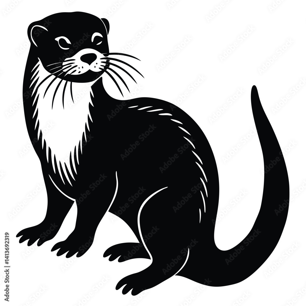 Obraz premium otter silhouette, otter line art black white vector illustration