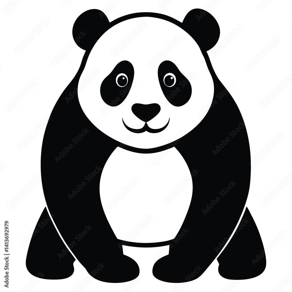 Panda black and white silhouette illustration isolated on a white background