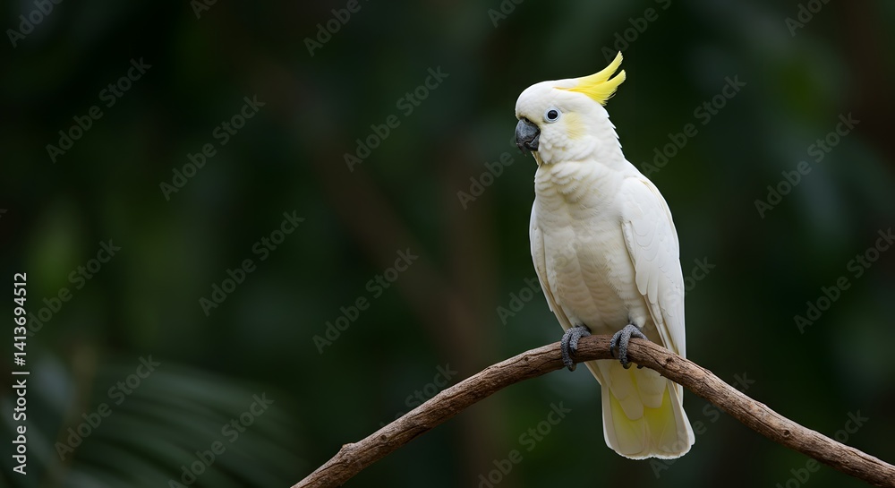 A Sulphur-crested Cockatoo perched on a branch in a tropical jungle. A Sulphur-crested Cockatoo perched on a branch in a tropical jungle.