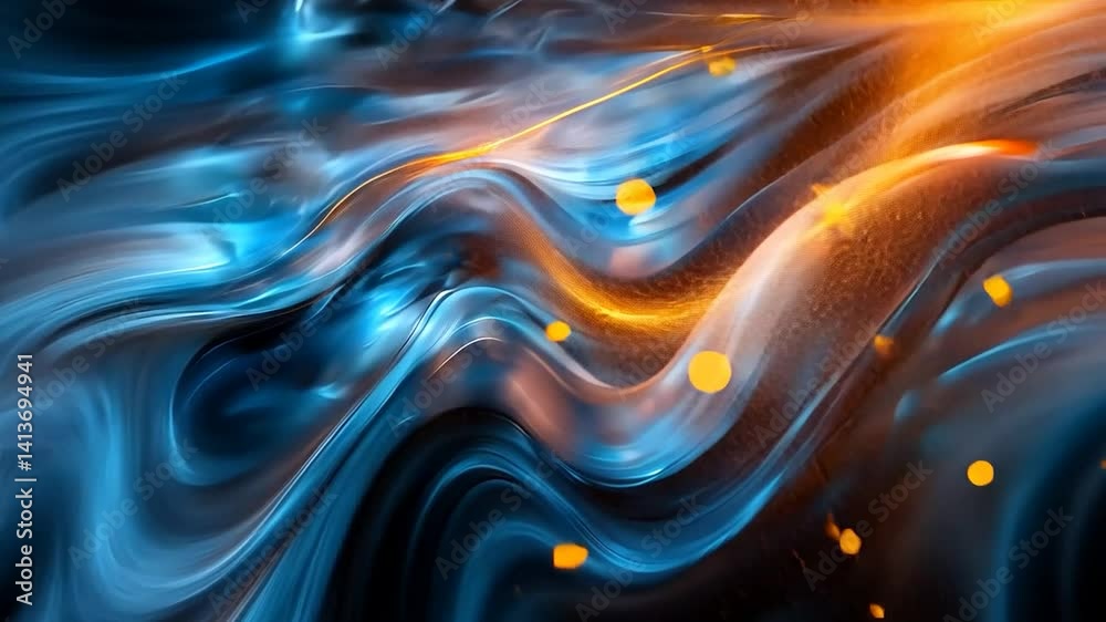 Abstract dynamic liquid waves with orange highlights