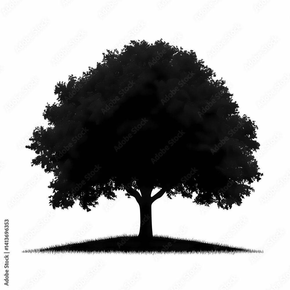 Fototapeta premium Tranquil Nature Landscape: Dark Tree Silhouette with Foliage and Undergrowth
