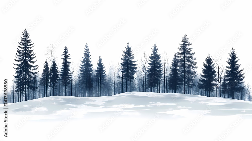Naklejka premium Serene Winter Forest Landscape: Snow-Covered Trees in Tranquil Arctic Wilderness
