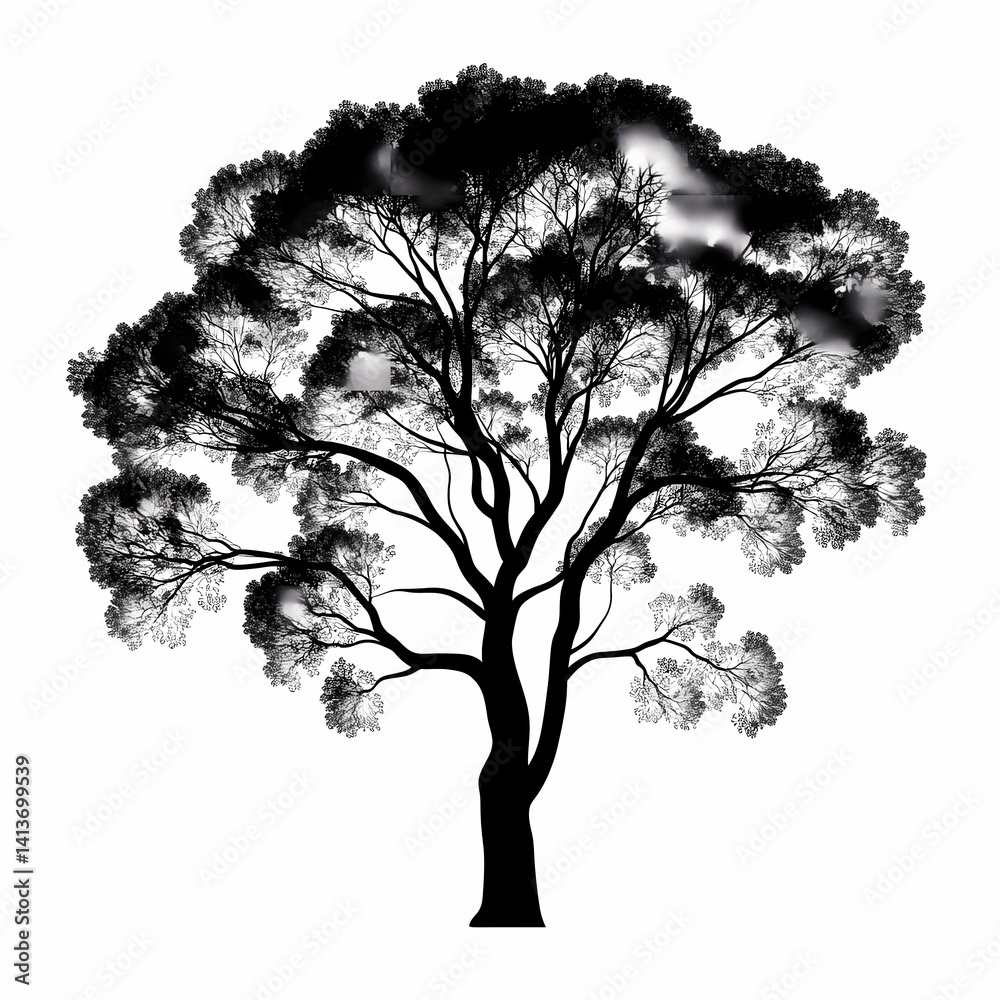 Fototapeta premium Breathtaking Black Silhouette of Tropical Tree: Nature's Organic Shapes in Forest Landscape Design