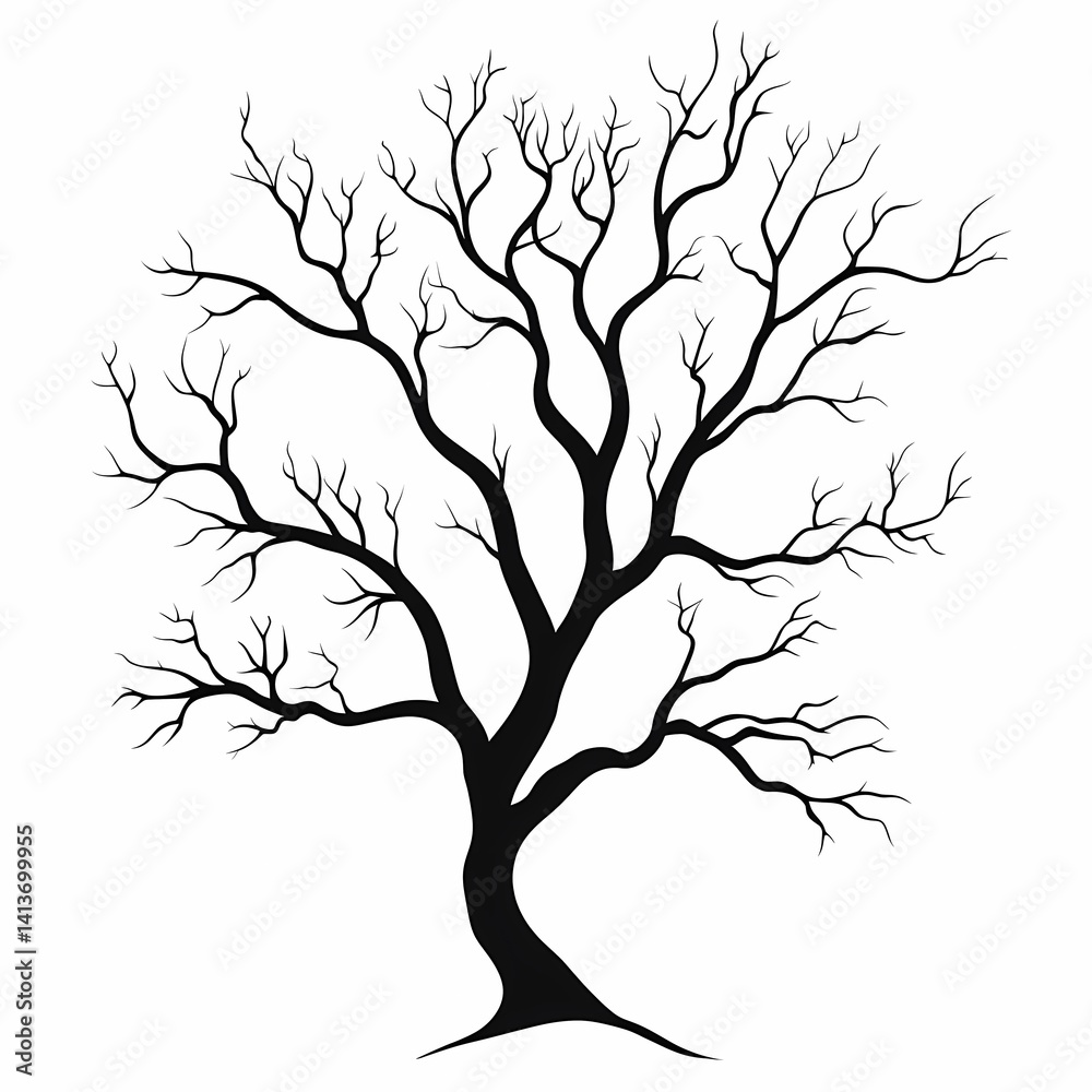 Fototapeta premium Minimalist Nature Art: Bare Tree Silhouette with Dry Branches Vector Graphic