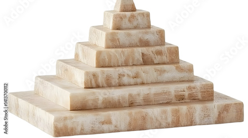 Stone Pyramid Illustration with Step Blocks in Beige Isolated Transparent Background