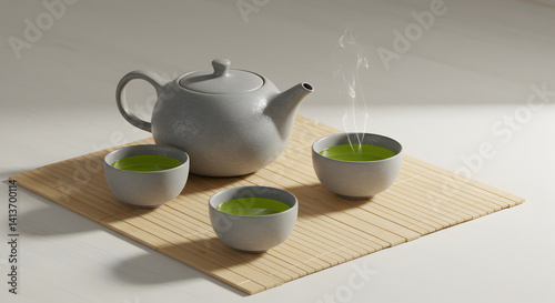 Elegant Still Life Of Matcha Tea Set For Japanese Tradition