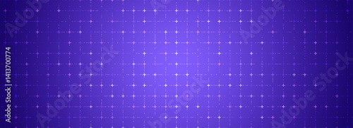 Purple glowing grid background. Cross dots tech square network backdrop. Abstract checkered dashboard pattern for science, technology, business, healthcare, medicine design. Vector wallpaper template