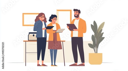 Man and woman using rental service with digital devices, vector character illustration photo