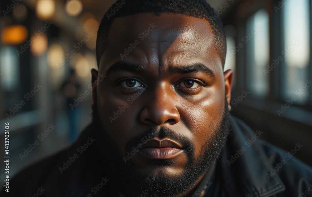 Man Portrait Staring Serious Expression with Beard Indoors Man Portrait Staring Serious Expression with Beard Indoors