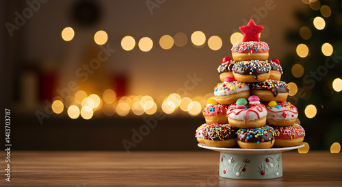 Festive Donut Tree With Holiday Lights For Merry Christmas Celebrations