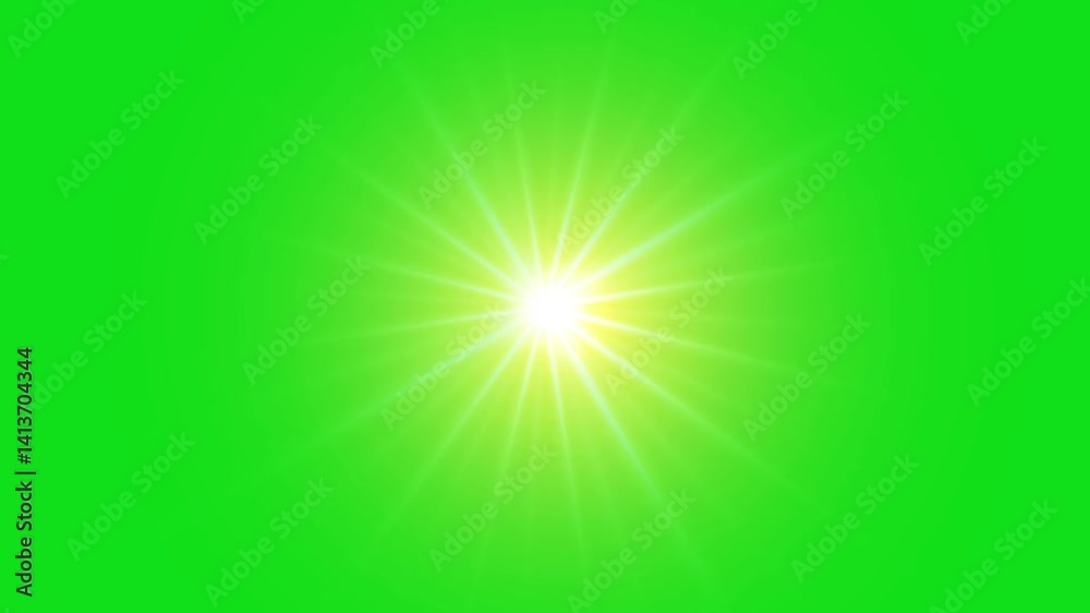 Top center sun rays or god bless rays on green screen. 4K white spotlight effects, sun burst with digital lens flare background.
Lens Flare Chroma Key Green Screen. Optical Lens flare Green Screen