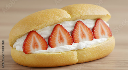 Elegant Strawberry Cream Bun Delightful Pastry Treat Indulgent Food Photography