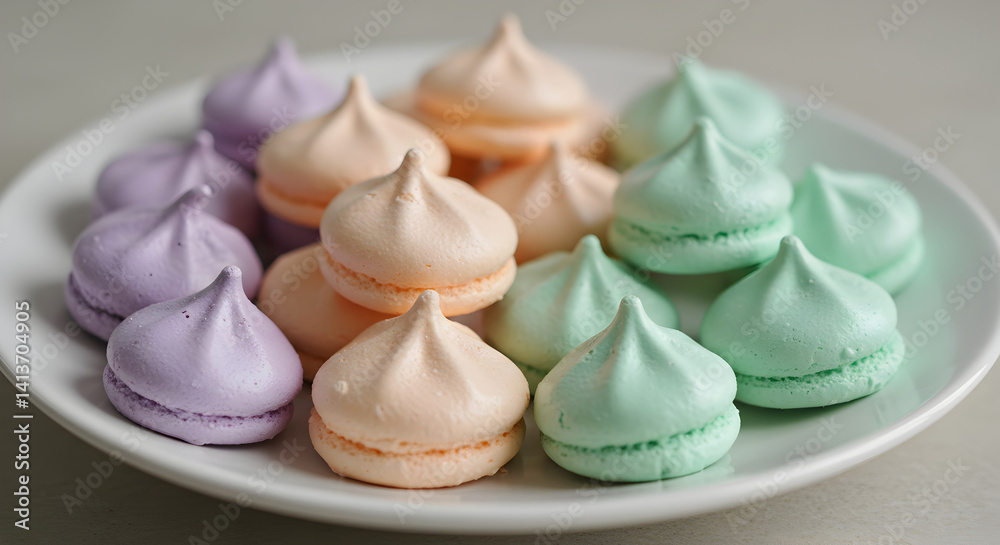 Pastel Dream Macarons Deliciously Arranged On A White Plate Pastel Dream Macarons Deliciously Arranged On A White Plate