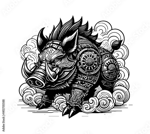 Futuristic Pig in Mecha Armor with Cyberpunk Style and Anime Elements