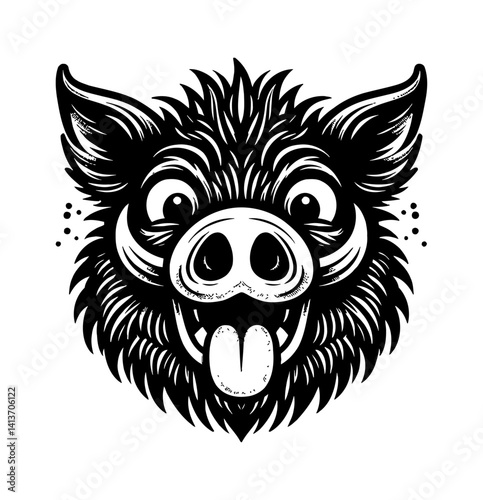Pig Boar Hog with silly face fun expression humor playful laugh posing and looking happy