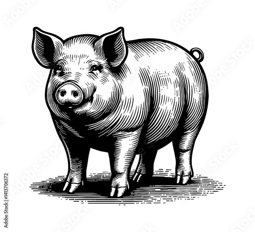 Boar hog standing still, captured in a simple studio shot with natural expression