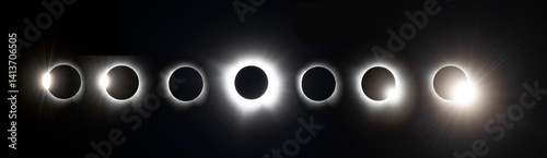 USA, Arkansas, A Composite of the Total Solar Eclipse of April 8, 2024. Stages of Totality