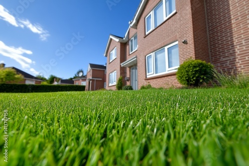 Wallpaper Mural A semi-detached house at sunrise, with soft morning light illuminating the front yard garden Torontodigital.ca