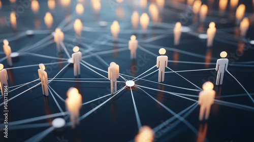 Futuristic People Network with Glowing Lines and Nodes