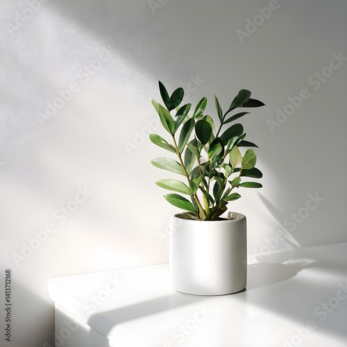 Potted Green Plant on White Surface in Sunlight