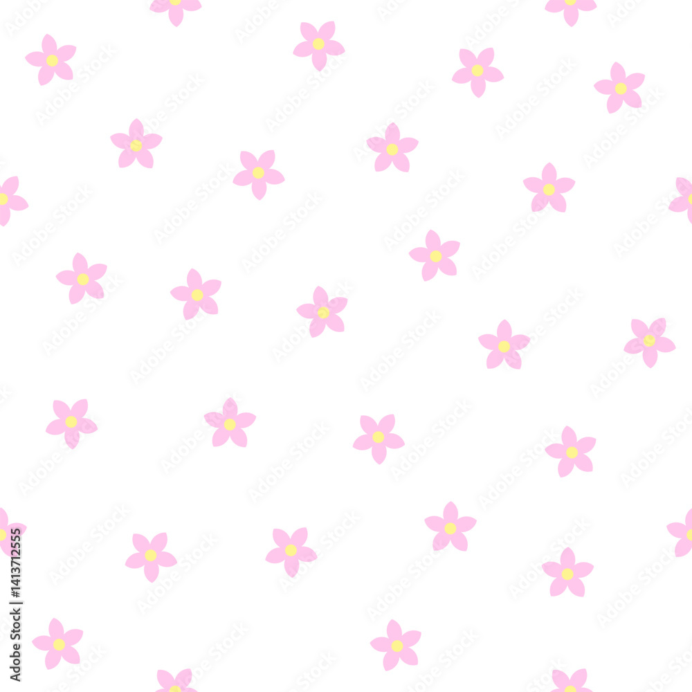 Centaury Flower Petal Dance.Cute seamless pattern
