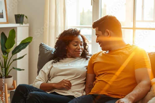 Authentic Intimate Moment Between a Diverse Couple at Home
