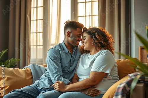 Authentic Intimate Moment Between a Diverse Couple at Home