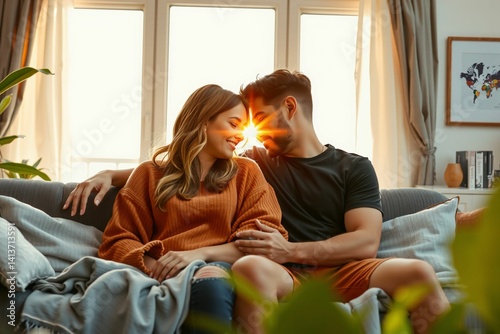 Authentic Intimate Moment Between a Diverse Couple at Home