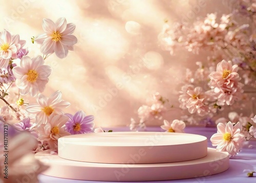 Generative Ai Soft and elegant background for beauty product display, smooth gradient, soft floral elements, soft lighting with natural light.