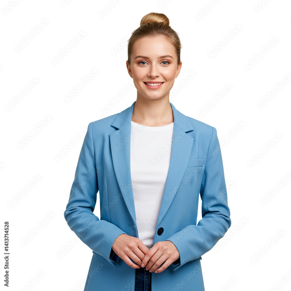 Confident Asian Businesswoman in Blue Blazer Determined Professional Executive Focused Corporate Smart Professional