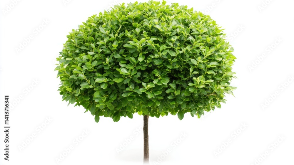 Fototapeta premium isolated topiary tree against white background exhibiting intricate leaf arrangement and manicured spherical shape representing nature's artistry