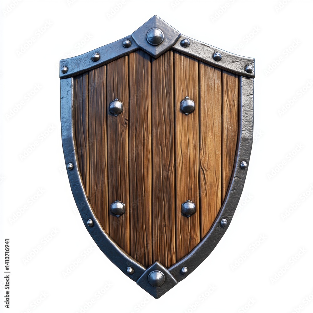 Fototapeta premium Medieval wooden shield protection defense fantasy game asset historical illustration stock photo