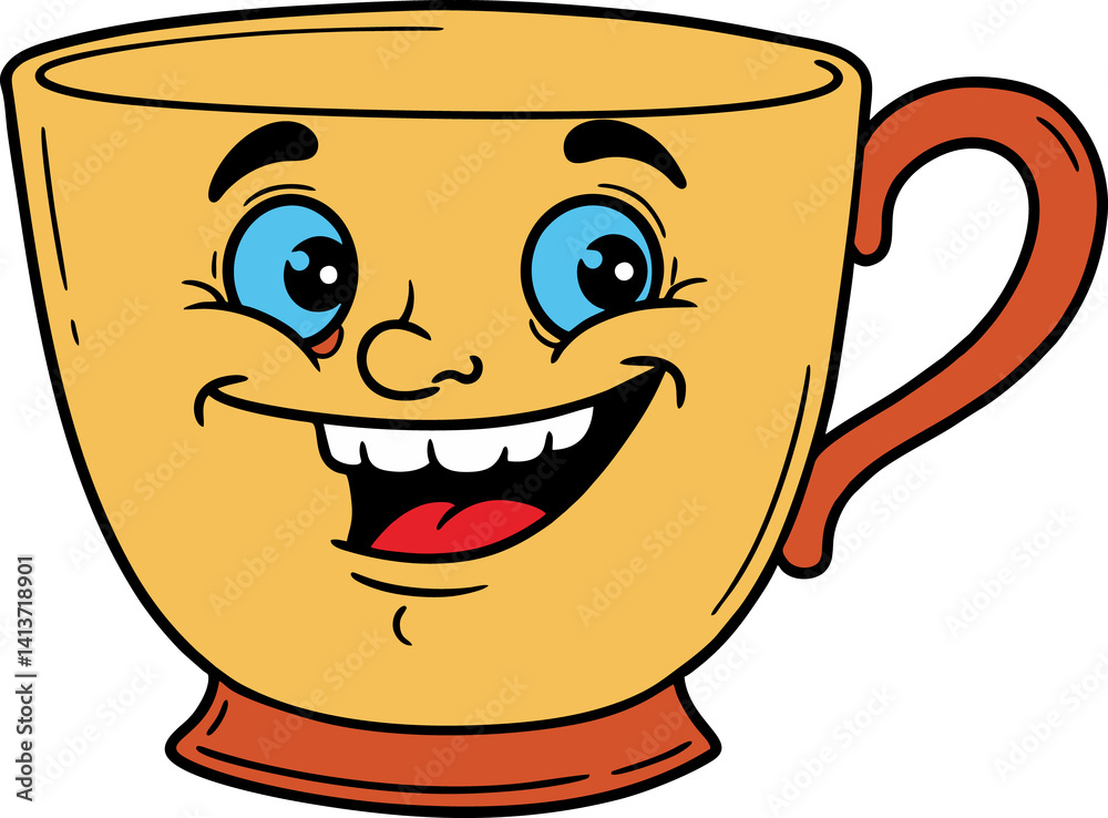 Obraz premium Happy Cartoon Coffee Cup with Face Illustration Vector