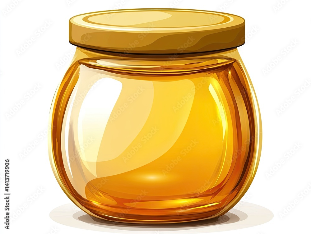 Honey Jar with Lid in Bright Yellow Color on White Background Honey Jar with Lid in Bright Yellow Color on White Background