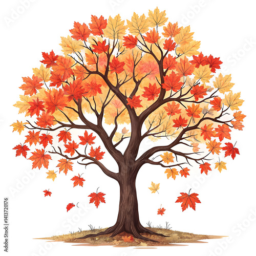 Autumn Maple Tree: Vibrant Fall Foliage and Falling Leaves