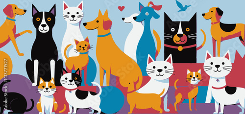 Colorful_Cartoon_Cats_and_Dogs_Illustration_Playful_Pet_Artwork_Whimsical_Animal_Design_Cute_Dogs_and_Cats_Graphic_Art_Bright_and_Cheerful_Animal_Illustration