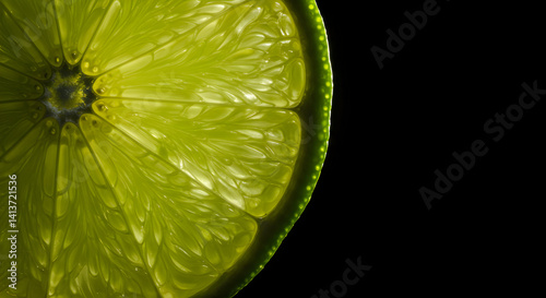 Backlit Lime Slice Showcasing Juicy Pulp and Texture on Black Backdrop