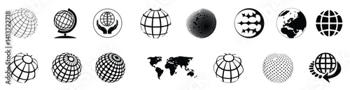 Vector Earth globe icons set, international tourism globe symbol