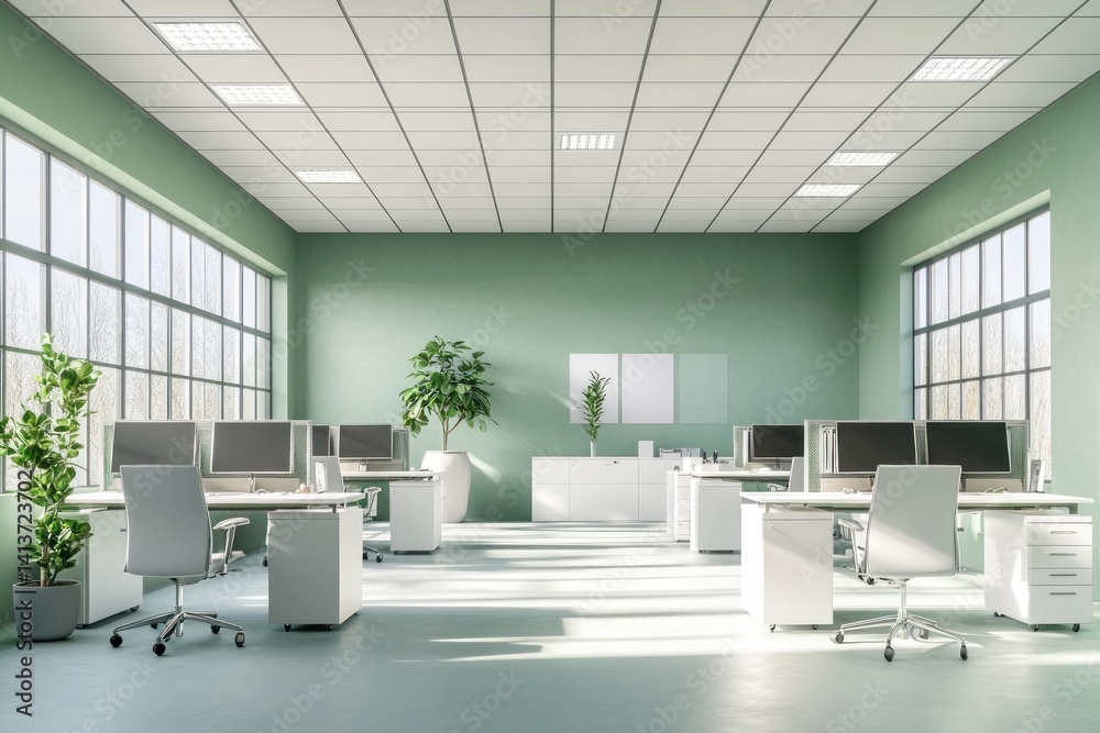 Fototapeta premium A modern open office space with several workstations in it