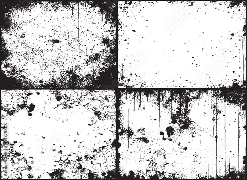 Grunge Splatter Texture Set – Black and White Ink Drip, Dust, and Dirty Surface Overlay Backgrounds