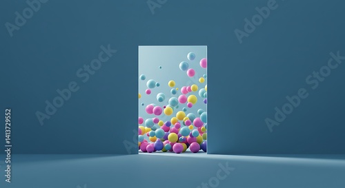 Colorful Spheres Floating in Blue Abstract Space Design