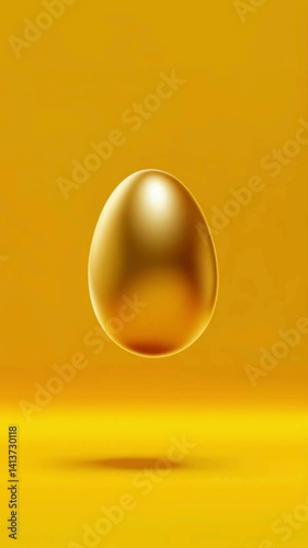 golden egg floating and wobbling in front of a yellow background Easter holiday symbol wealth expensive