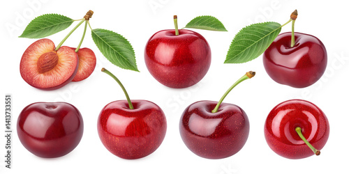 Vibrant Cherry Selection: A captivating array of ripe, red cherries, each bursting with juicy freshness, elegantly arranged to highlight their natural beauty.