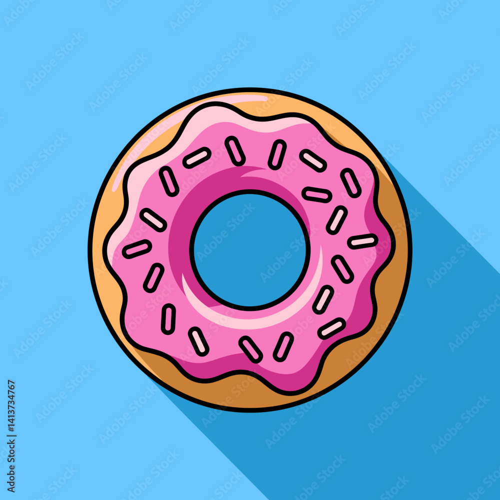Pink Frosted Doughnut with Sprinkles, Vector Illustration with Shadow Pink Frosted Doughnut with Sprinkles, Vector Illustration with Shadow